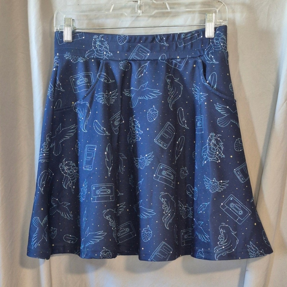 Fangamer Celeste Video Game Constellation Skater Skirt Navy Blue Pockets Medium